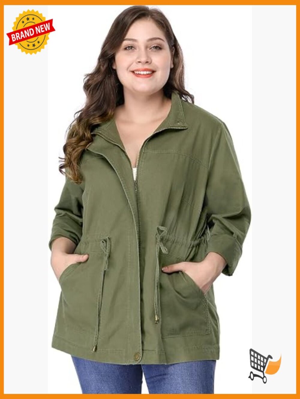 Plus Size Anorak Jacket Lightweight Utility Drawstring Waist Casual Jacket with